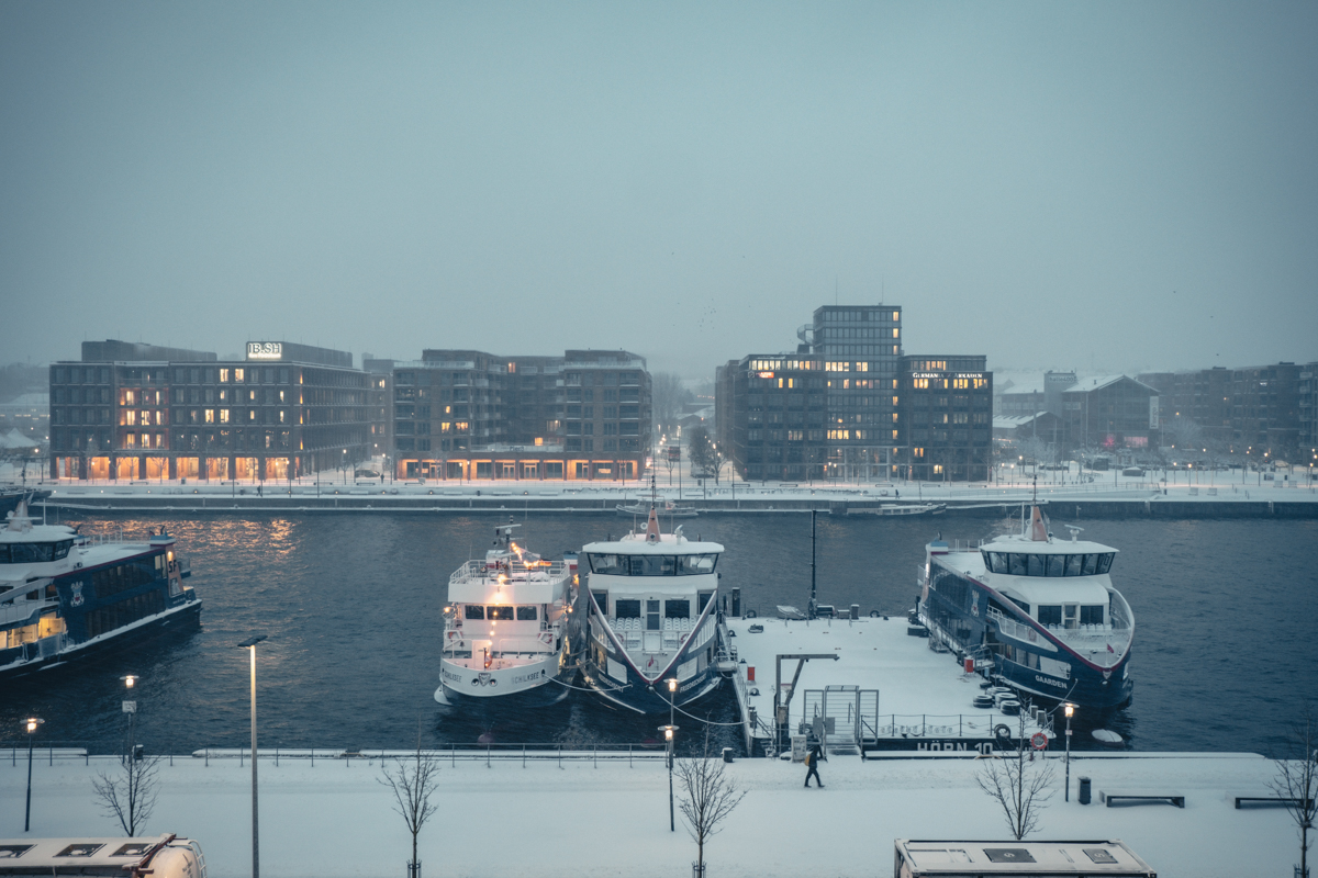 Port of Kiel on a snowy day